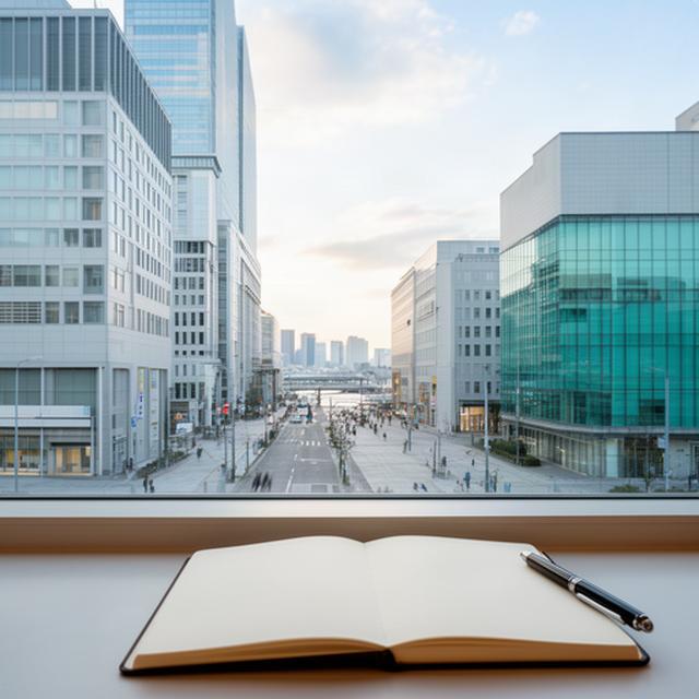 東京都江東区有明の街並みと、相談日程を確認するノート